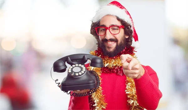 Giovanotto Col Cappello Babbo Natale Concetto Natale — Foto Stock