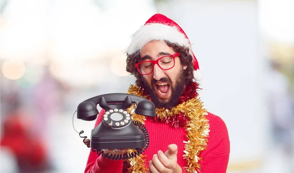 Young Man Santa Hat Christmas Concept — Stock Photo, Image