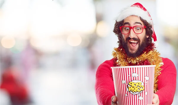 Ung Man Santa Hatt Jul Konceptet — Stockfoto