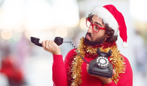 Ung Man Santa Hatt Jul Konceptet — Stockfoto