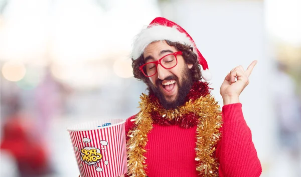 Young Man Santa Hat Christmas Concept — Stock Photo, Image