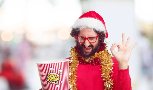 Young Man Santa Hat Christmas Concept — Stock Photo, Image