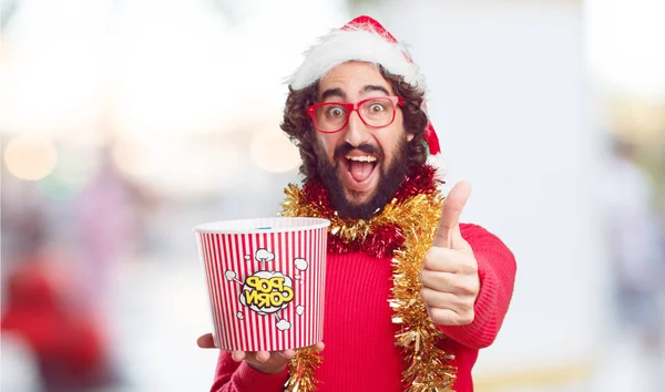 Young Man Santa Hat Christmas Concept — Stock Photo, Image