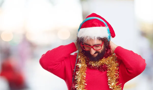 Jonge Man Kerstman Hoed Kerst Concept — Stockfoto