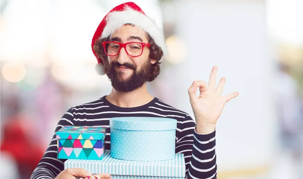 Junger Mann Mit Weihnachtsmütze Weihnachtskonzept — Stockfoto