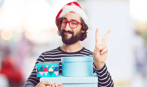 Joven Con Sombrero Santa Concepto Navidad —  Fotos de Stock