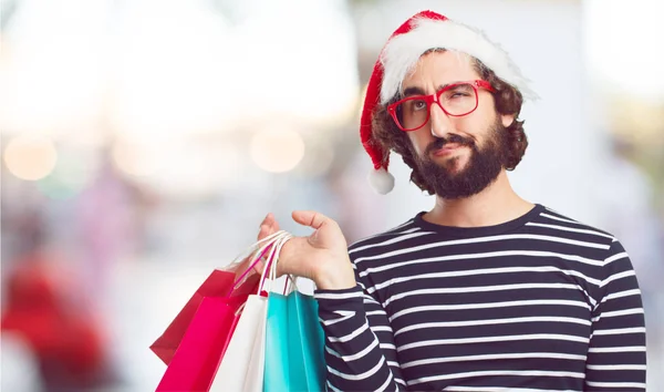 Mladý Muž Santa Hat Vánoční Koncept — Stock fotografie