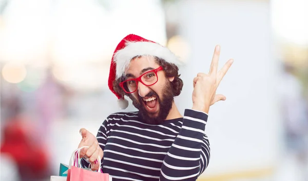 Mladý Muž Santa Hat Vánoční Koncept — Stock fotografie