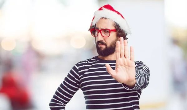 Joven Con Sombrero Santa Concepto Navidad —  Fotos de Stock