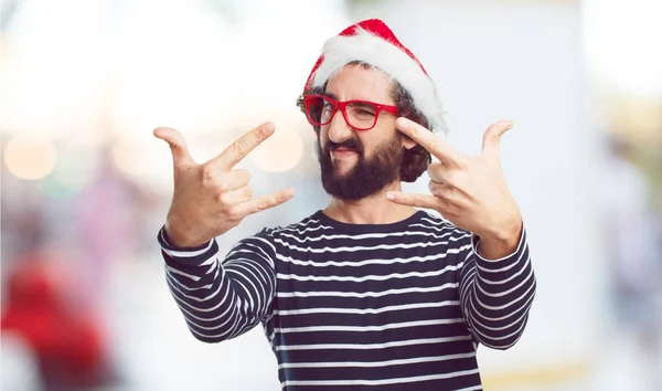 Joven Con Sombrero Santa Concepto Navidad —  Fotos de Stock