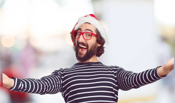 Jeune Homme Chapeau Père Noël Concept Noël — Photo