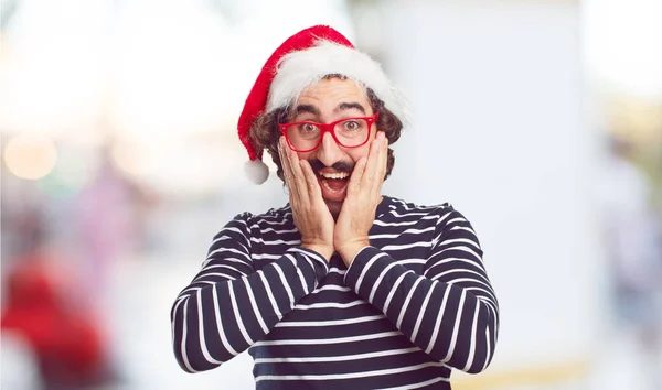 Junger Mann Mit Weihnachtsmütze Weihnachtskonzept — Stockfoto