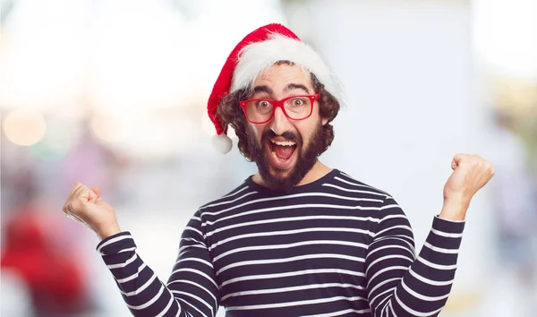 Joven Con Sombrero Santa Concepto Navidad —  Fotos de Stock