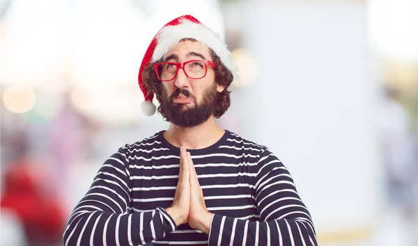 Ung Man Santa Hatt Jul Konceptet — Stockfoto