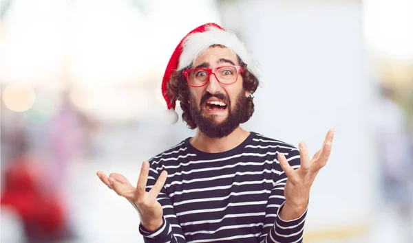 Joven Con Sombrero Santa Concepto Navidad — Foto de Stock