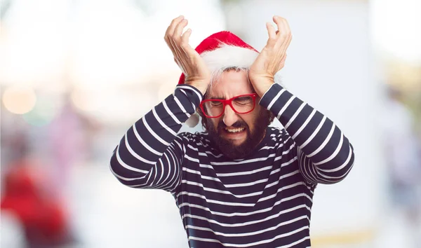 Joven Con Sombrero Santa Concepto Navidad —  Fotos de Stock