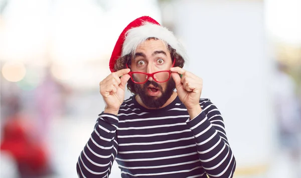 Joven Con Sombrero Santa Concepto Navidad —  Fotos de Stock