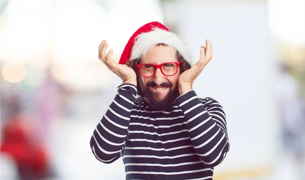 Joven Con Sombrero Santa Concepto Navidad —  Fotos de Stock