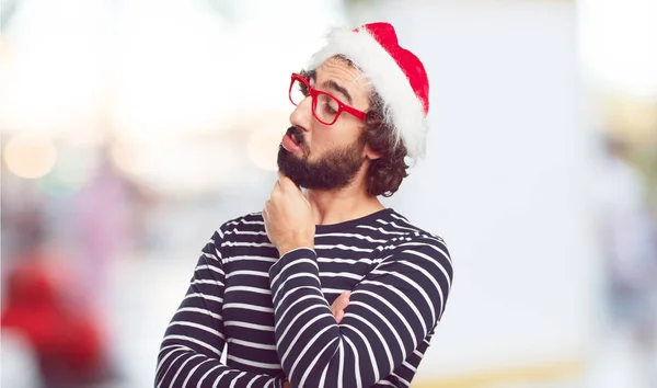 Ung Man Santa Hatt Jul Konceptet — Stockfoto