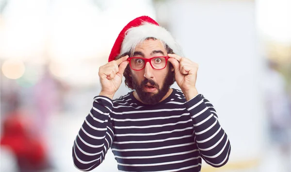 Joven Con Sombrero Santa Concepto Navidad —  Fotos de Stock