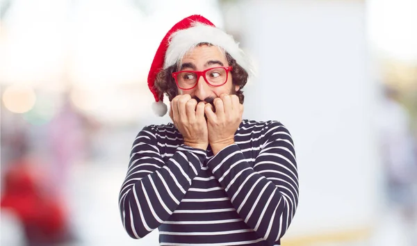 Ung Man Santa Hatt Jul Konceptet — Stockfoto