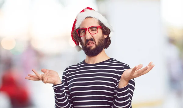 Νεαρός Άνδρας Καπέλο Santa Έννοια Των Χριστουγέννων — Φωτογραφία Αρχείου