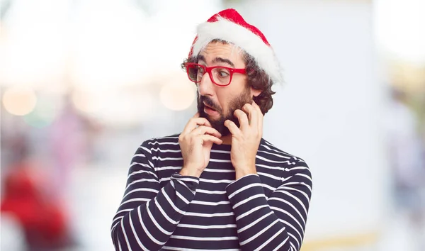 Young Man Santa Hat Christmas Concept — Stock Photo, Image