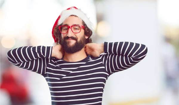 Junger Mann Mit Weihnachtsmütze Weihnachtskonzept — Stockfoto