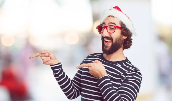 Joven Con Sombrero Santa Concepto Navidad —  Fotos de Stock