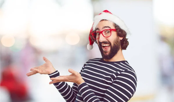 Молодой Человек Шляпе Санты Концепция Рождества — стоковое фото