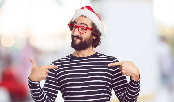 Joven Con Sombrero Santa Concepto Navidad —  Fotos de Stock