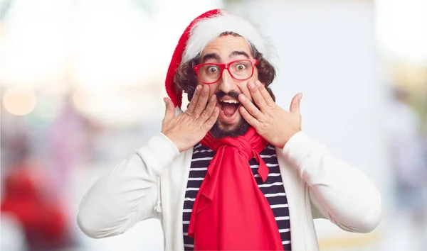 Joven Con Sombrero Santa Concepto Navidad —  Fotos de Stock