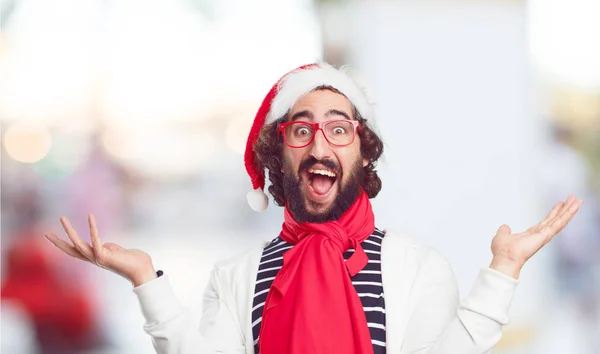 Joven Con Sombrero Santa Concepto Navidad —  Fotos de Stock