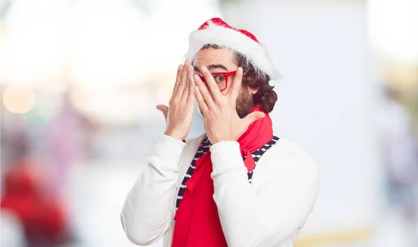 Joven Con Sombrero Santa Concepto Navidad —  Fotos de Stock