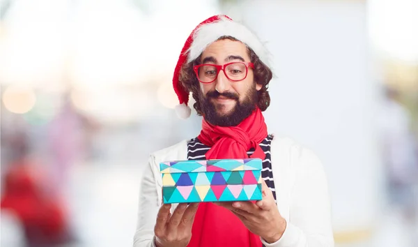 Junger Mann Mit Weihnachtsmütze Weihnachtskonzept — Stockfoto