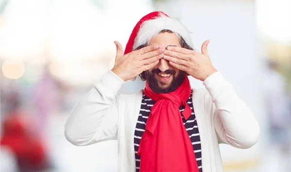 Joven Con Sombrero Santa Concepto Navidad —  Fotos de Stock