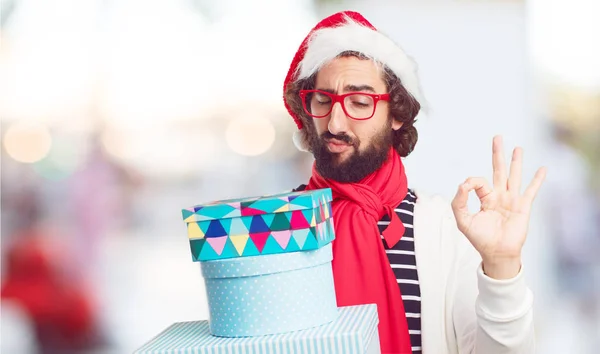 Junger Mann Mit Weihnachtsmütze Weihnachtskonzept — Stockfoto