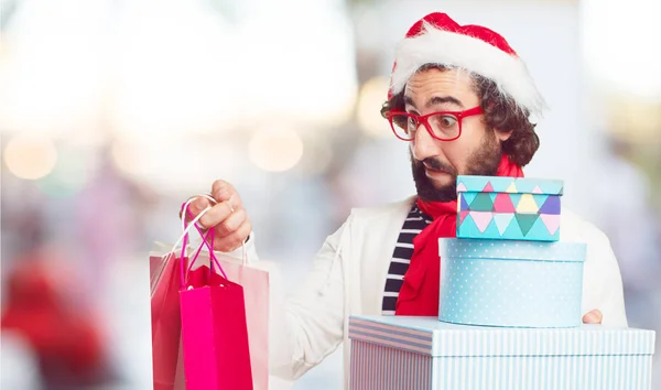 Junger Mann Mit Weihnachtsmütze Weihnachtskonzept — Stockfoto