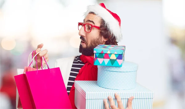 Junger Mann Mit Weihnachtsmütze Weihnachtskonzept — Stockfoto