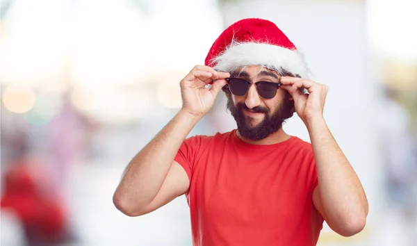 Young Man Santa Hat Christmas Concept — Stock Photo, Image