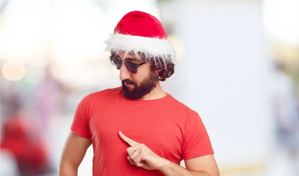 Joven Con Sombrero Santa Concepto Navidad —  Fotos de Stock