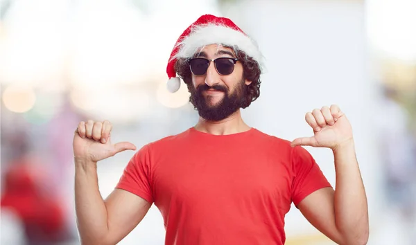 Young Man Santa Hat Christmas Concept — Stock Photo, Image