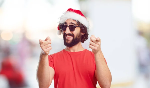 Junger Mann Mit Weihnachtsmütze Weihnachtskonzept — Stockfoto