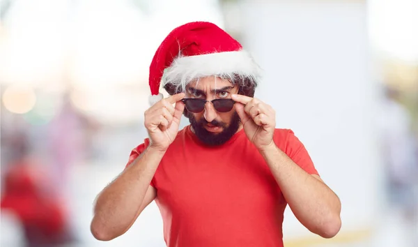 Joven Con Sombrero Santa Concepto Navidad —  Fotos de Stock