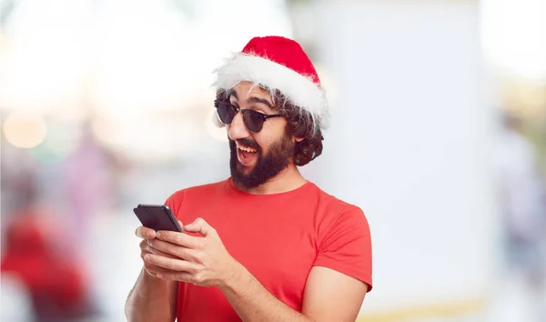 Junger Mann Mit Weihnachtsmütze Weihnachtskonzept — Stockfoto