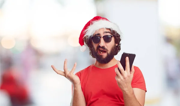 Jeune Homme Chapeau Père Noël Concept Noël — Photo