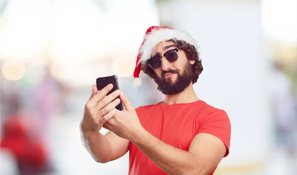 Junger Mann Mit Weihnachtsmütze Weihnachtskonzept — Stockfoto