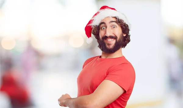 Jeune Homme Chapeau Père Noël Concept Noël — Photo