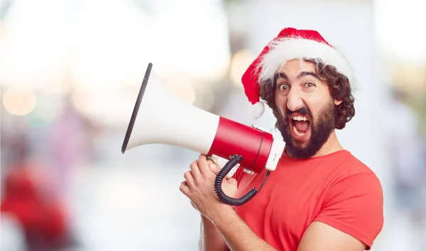 Joven Con Sombrero Santa Concepto Navidad —  Fotos de Stock