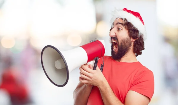 Young Man Santa Hat Christmas Concept — Stock Photo, Image